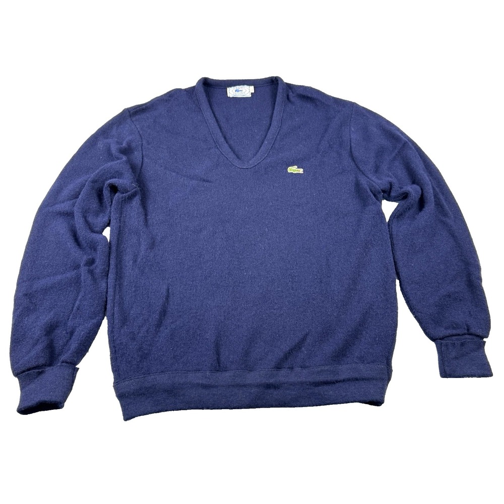 Vintage IZOD Lacoste‎ Sweater Size Large Blue V Neck Grandpa Orlon Cobain Retro